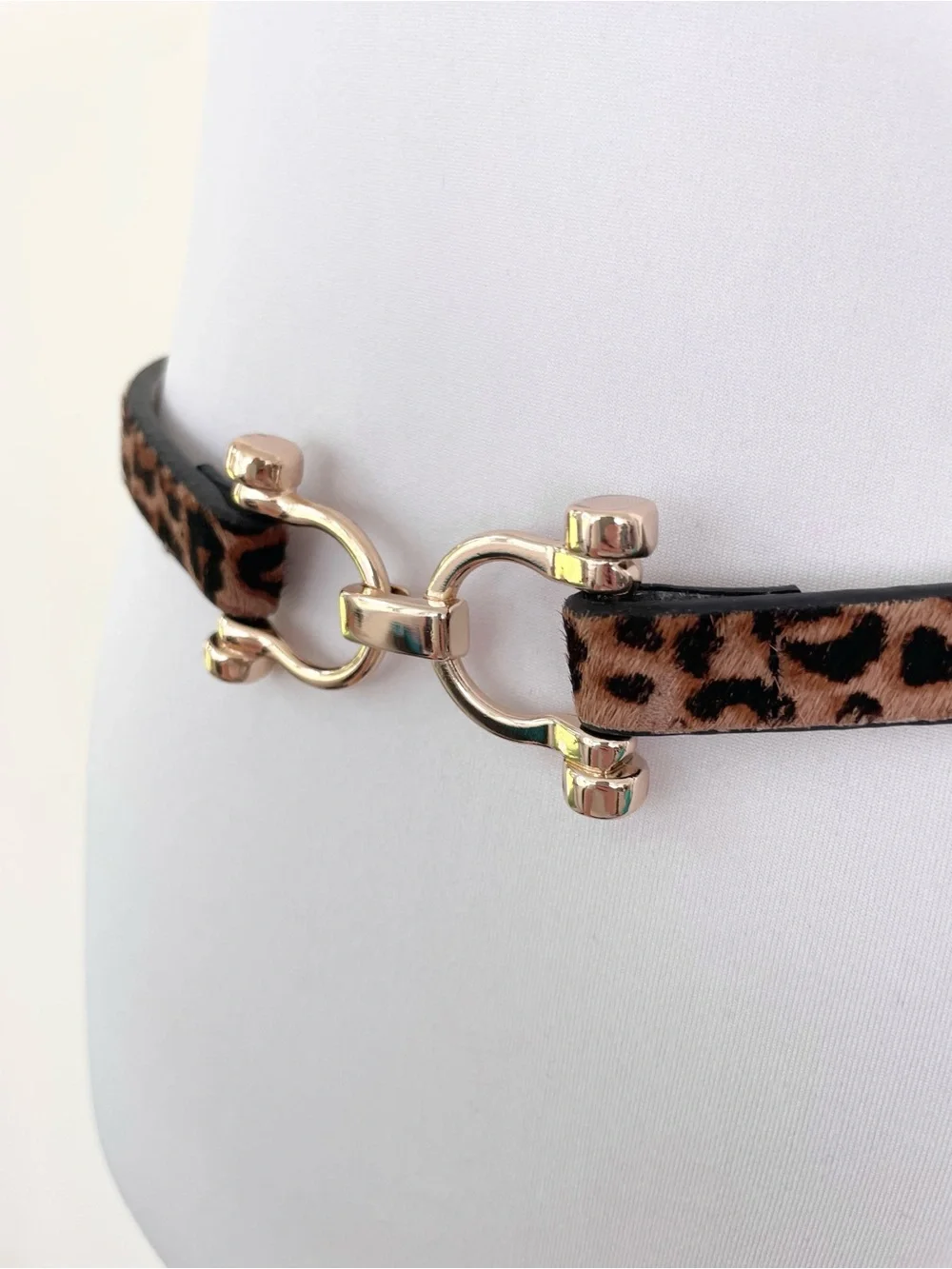 White House Black Market Calf Hair Animal Print Metallic Clasp Horse Bit Belt S